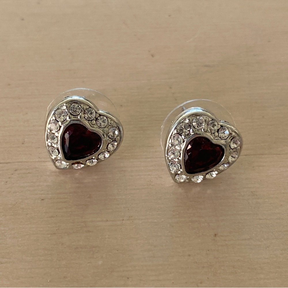 Heart Rhinestone Crystal Silver Earrings